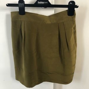 Olive green silk mini skirt